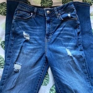 blue high waisted rip skinny jeans